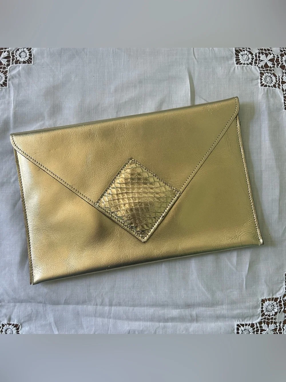 Metallic Gold Envelope Clutch with Textured Accent